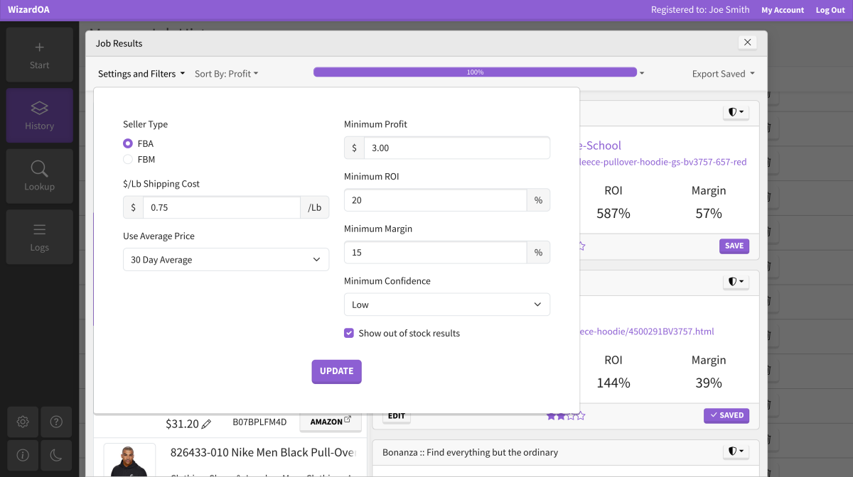 WizardOA Job Filters Screenshot