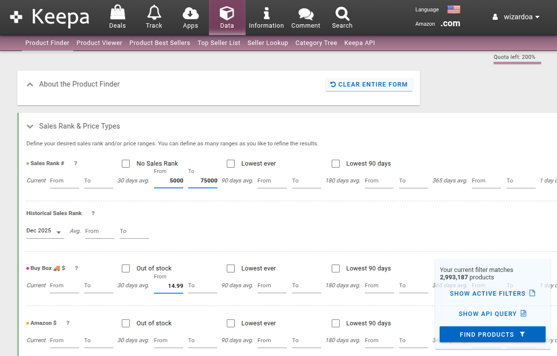 Keepa Product Finder Screenshot