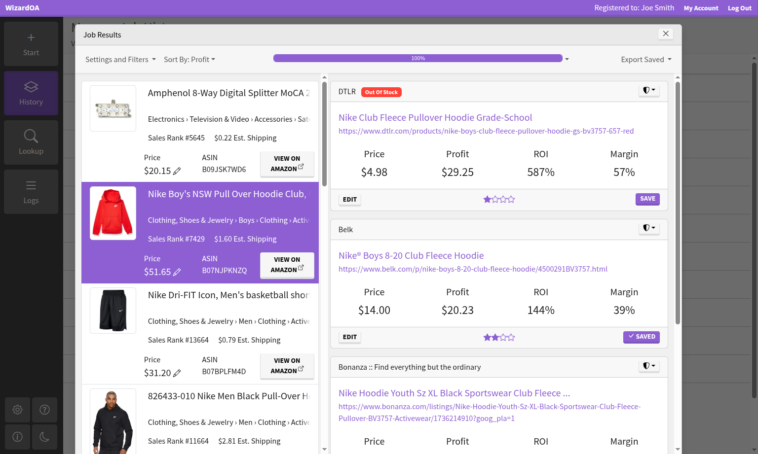 WizardOA Job Results Screenshot