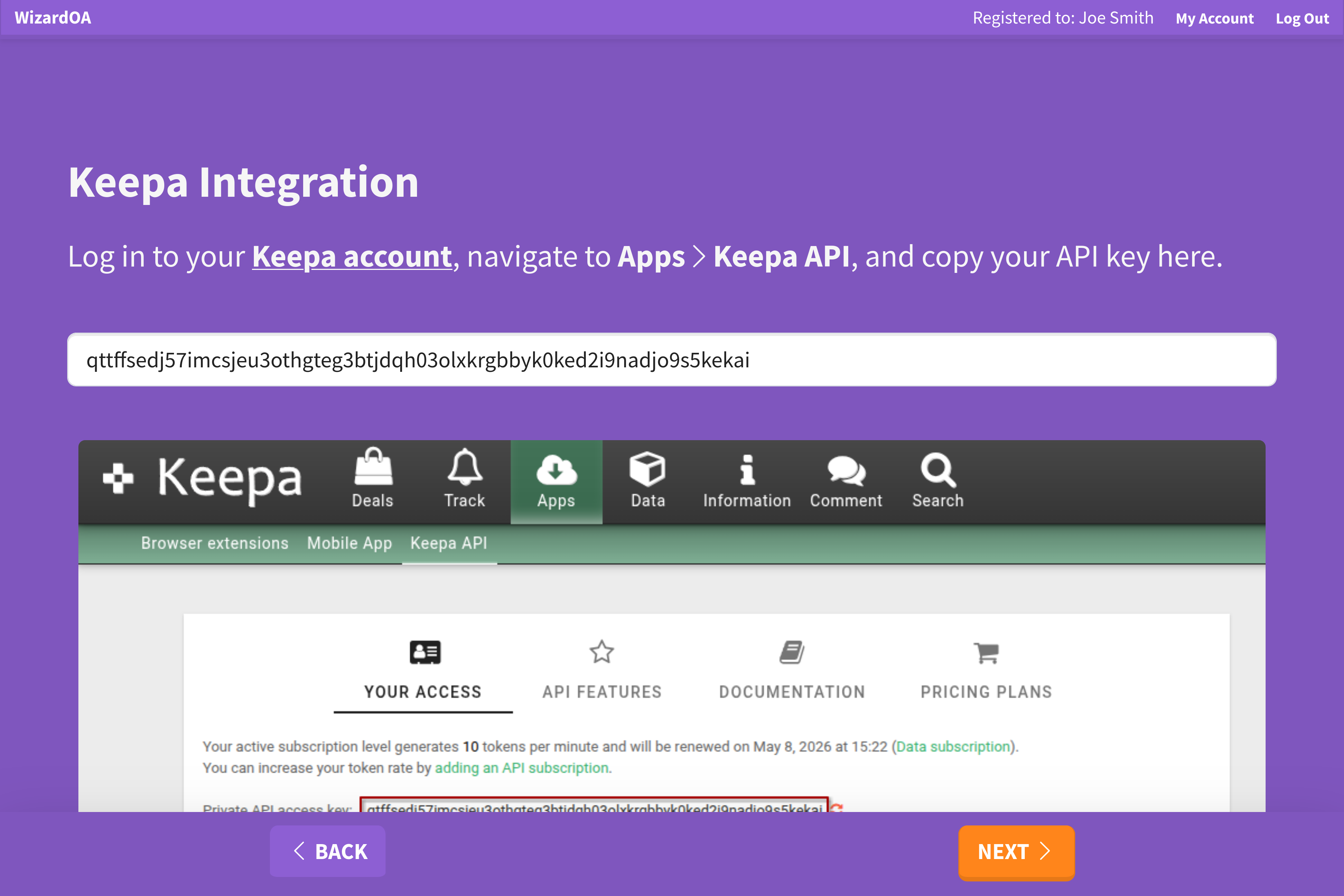 WizardOA Setup Keepa Screenshot