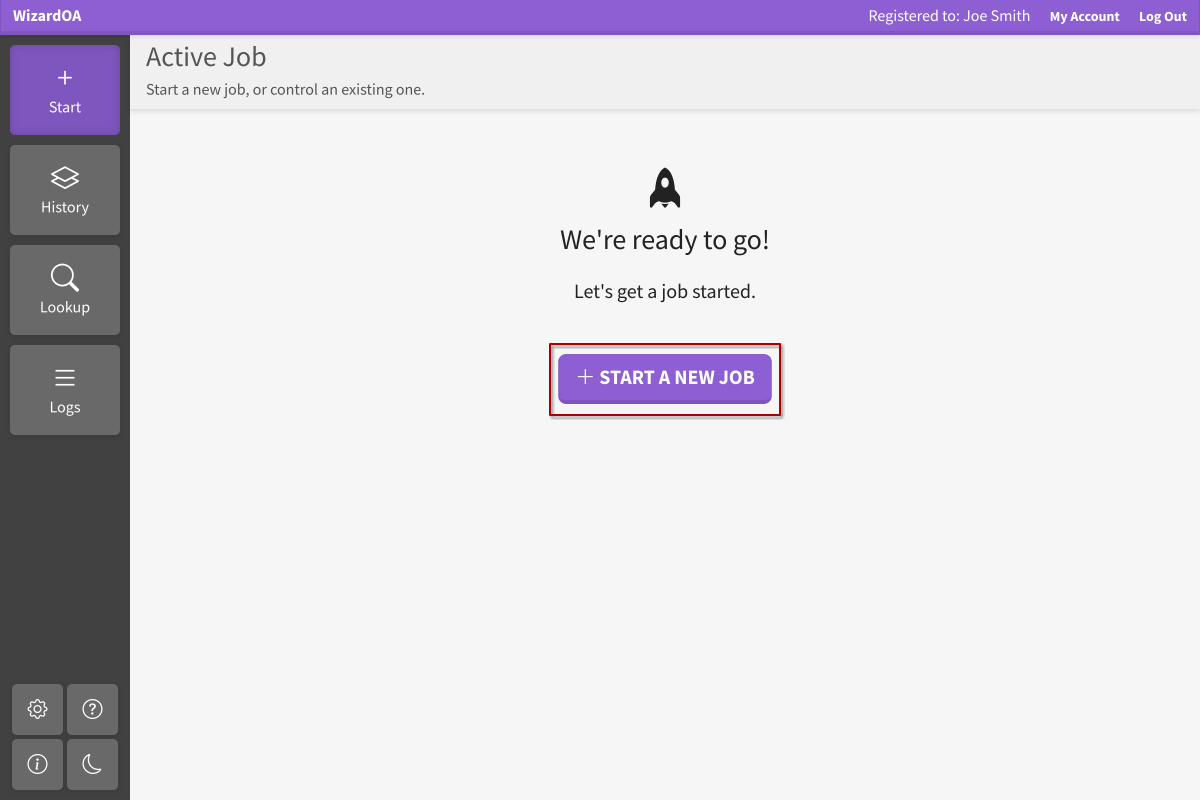 WizardOA Start Job Screenshot